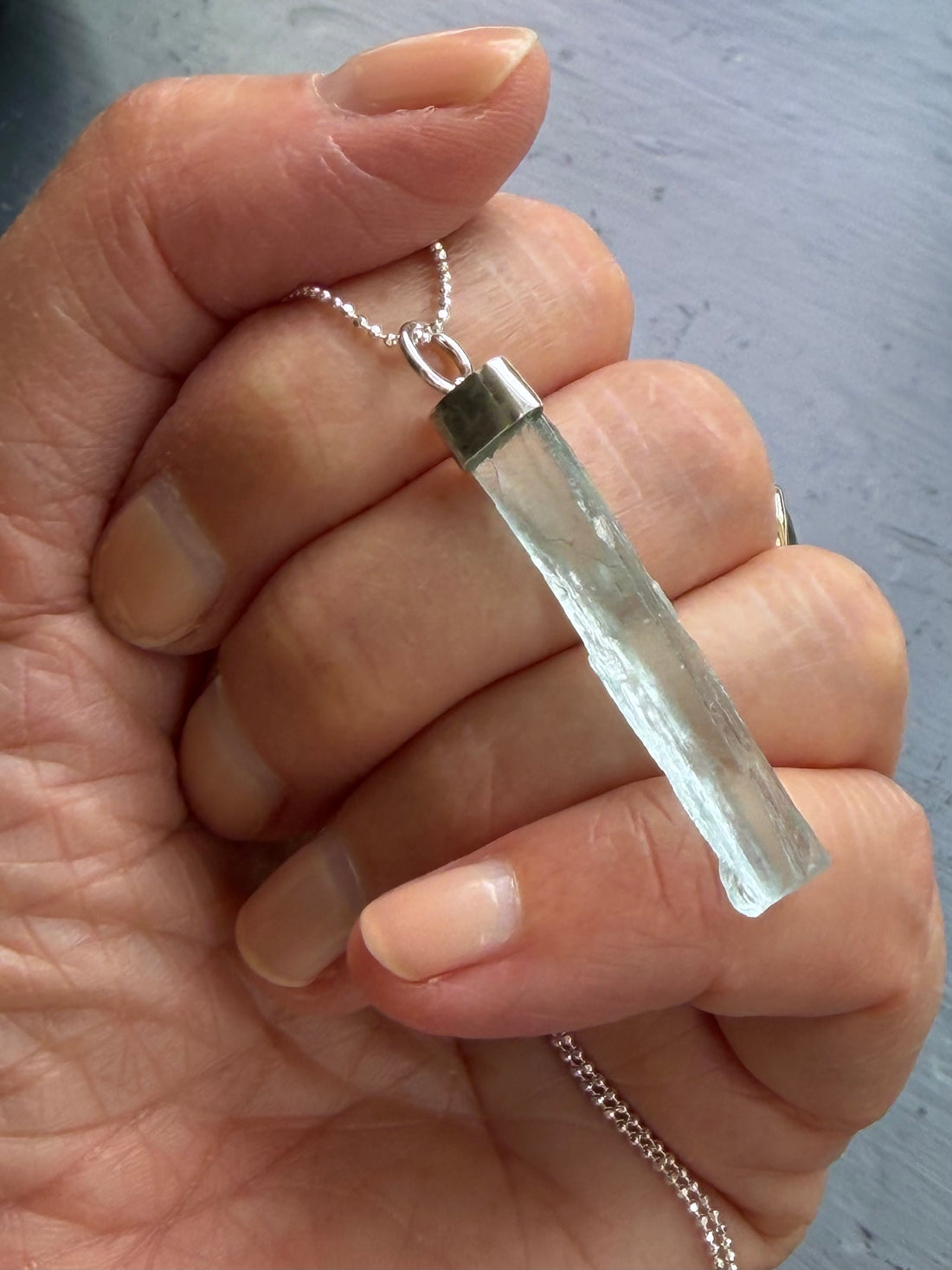 Raw Aquamarine Crystal Pendant Necklace, March Birthstone
