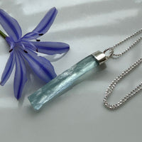 Raw Aquamarine Crystal Pendant Necklace, March Birthstone