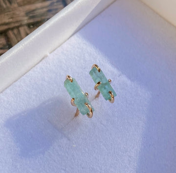 Raw Light Green Emerald Stud Earrings, May Birthstone Earrings