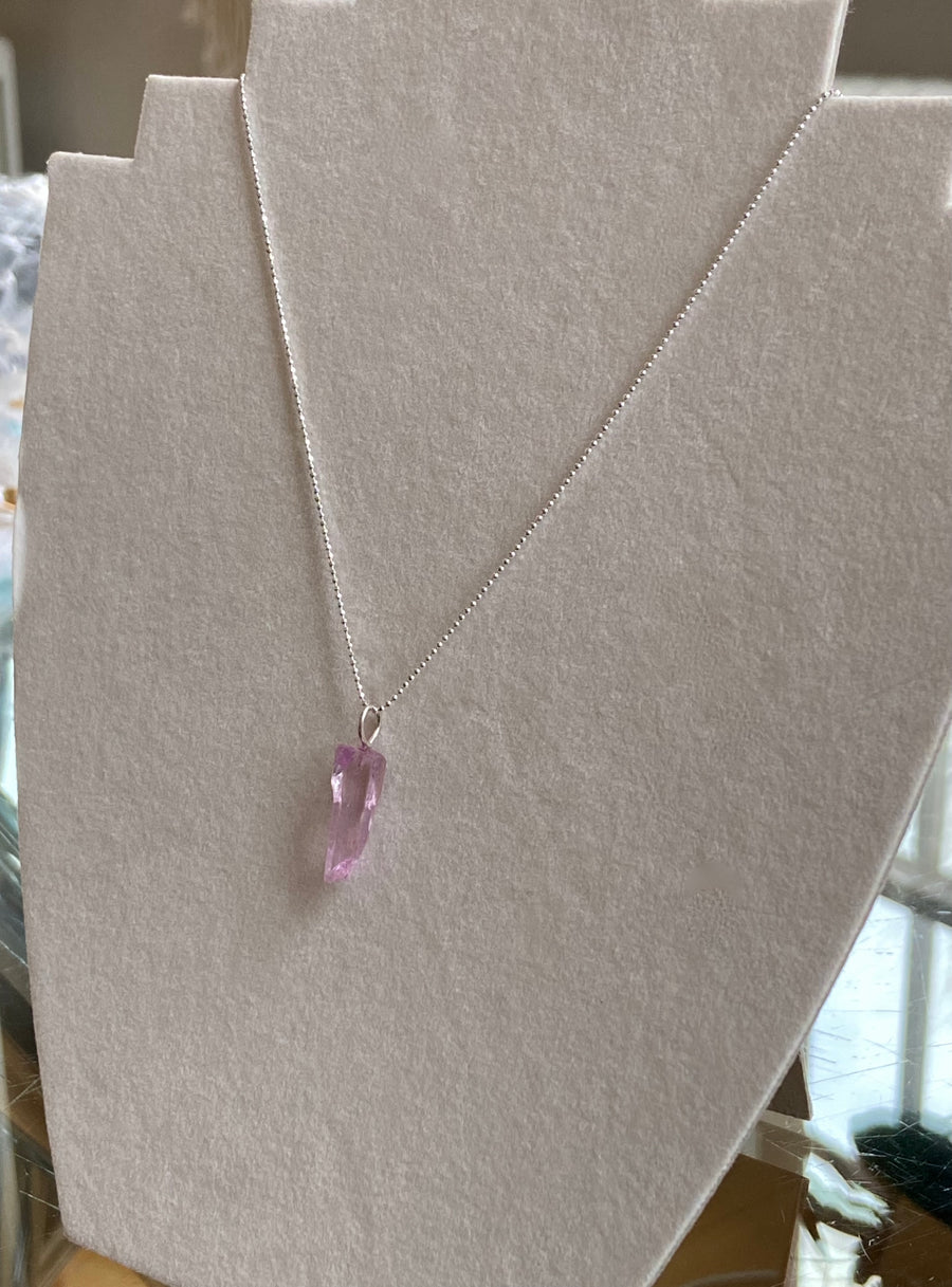 Raw Kunzite Crystal Pendant Necklace