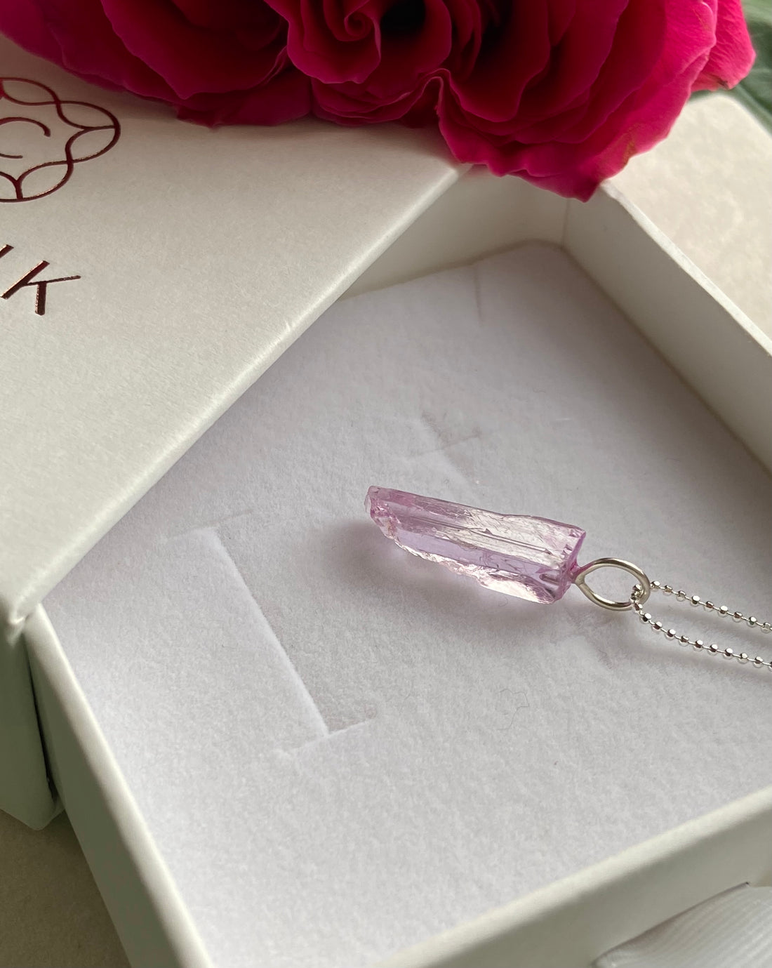 Raw Kunzite Crystal Pendant Necklace