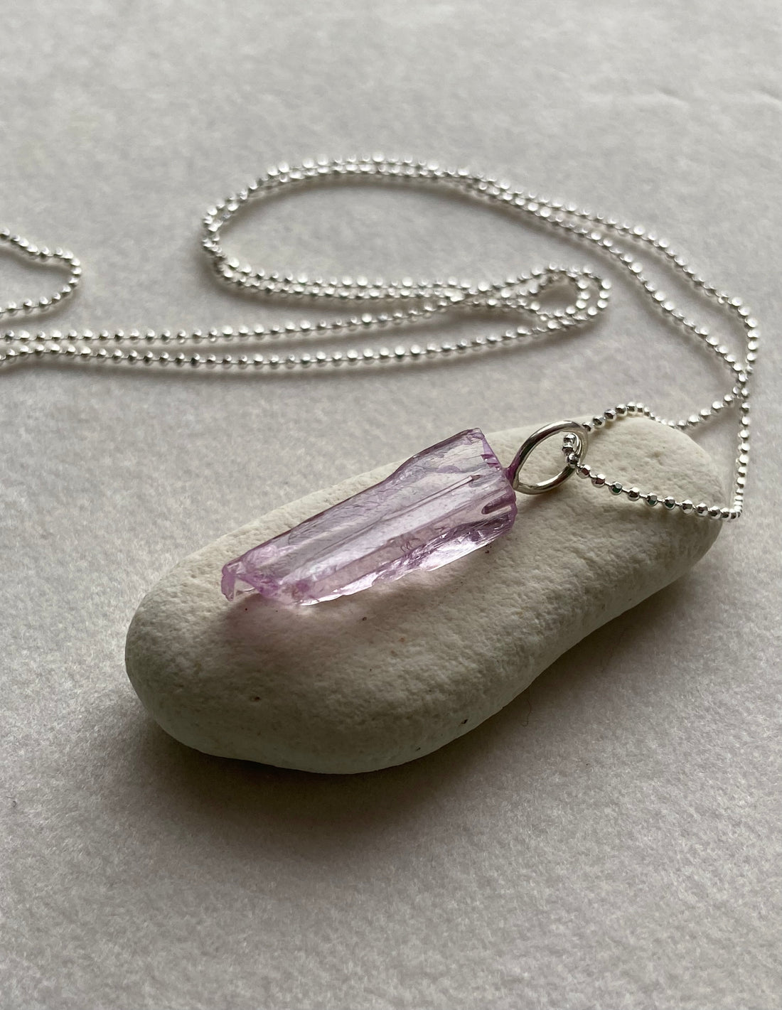 Raw Kunzite Crystal Pendant Necklace