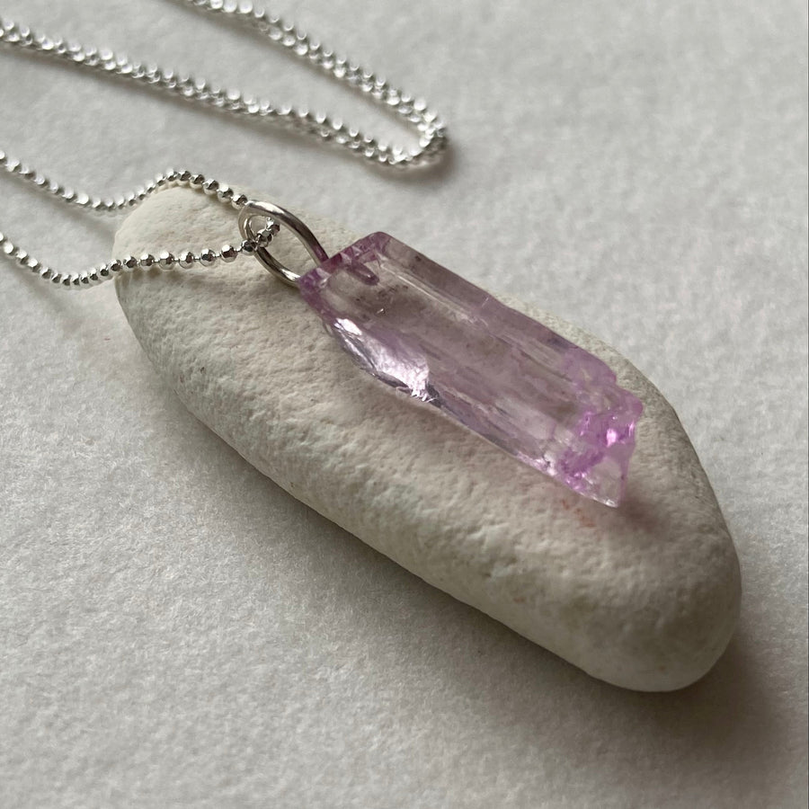 Raw Kunzite Crystal Pendant Necklace