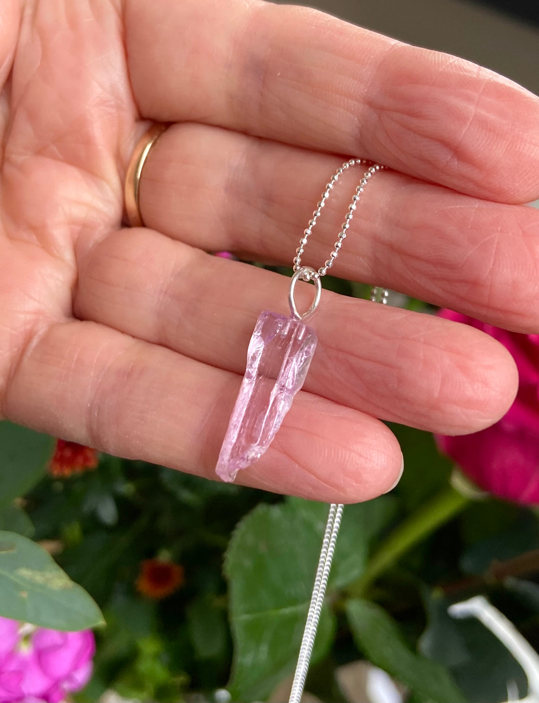 Raw Kunzite Crystal Pendant Necklace