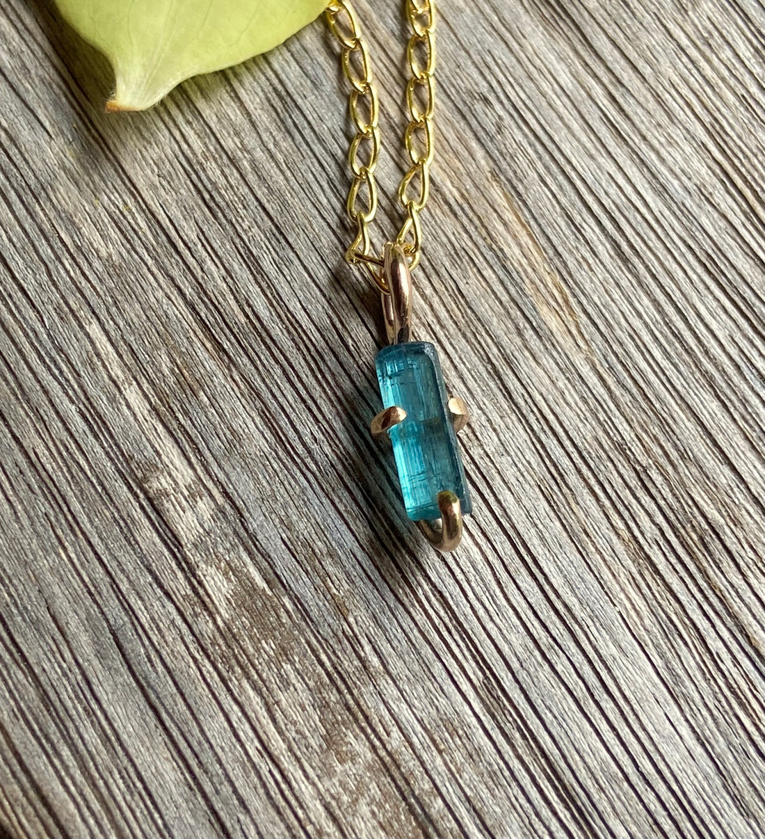 Raw Indicolite Blue Tourmaline Pendant Necklace, October Birthstone Necklace