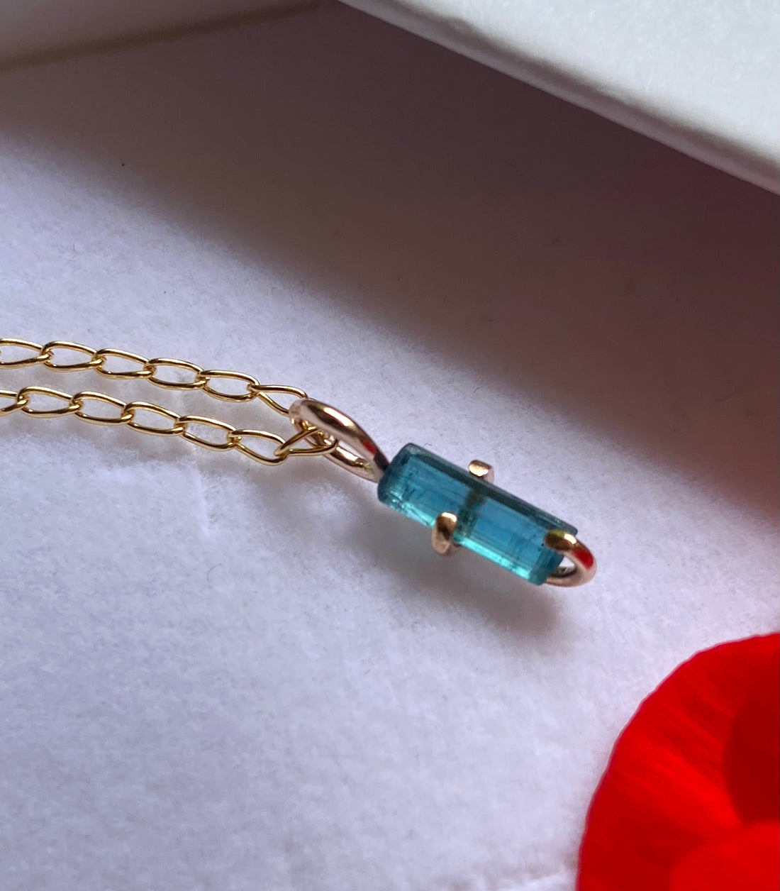 Raw Indicolite Blue Tourmaline Pendant Necklace, October Birthstone Necklace