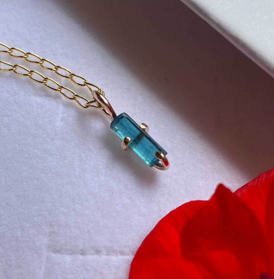 Raw Indicolite Blue Tourmaline Pendant Necklace, October Birthstone Necklace