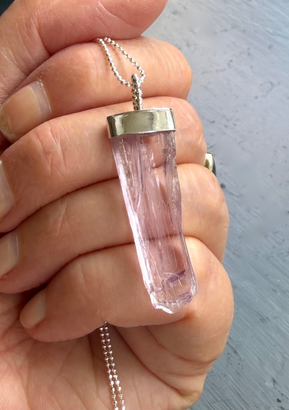 Raw Kunzite Crystal Pendant Necklace