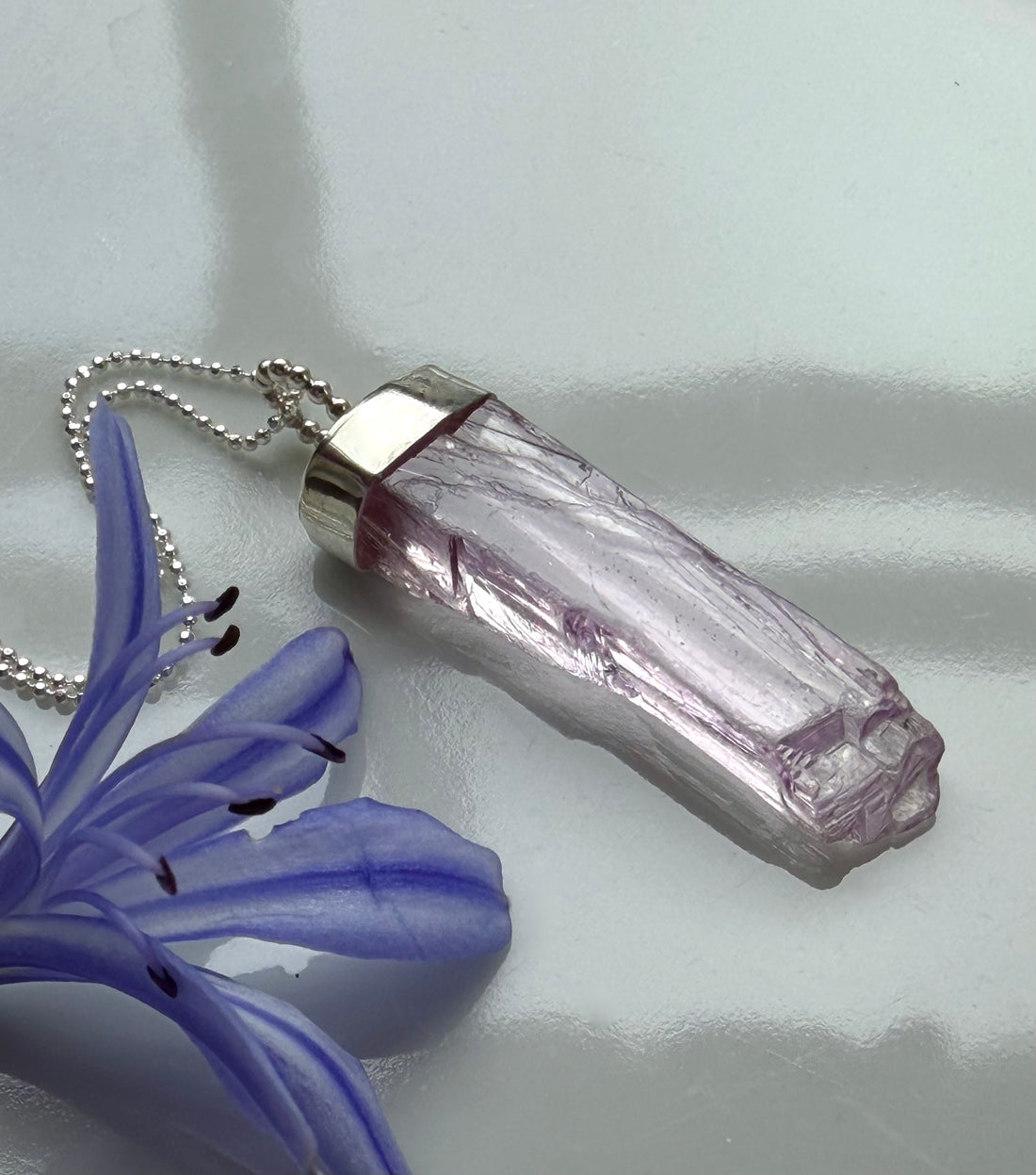 Raw Kunzite Crystal Pendant Necklace