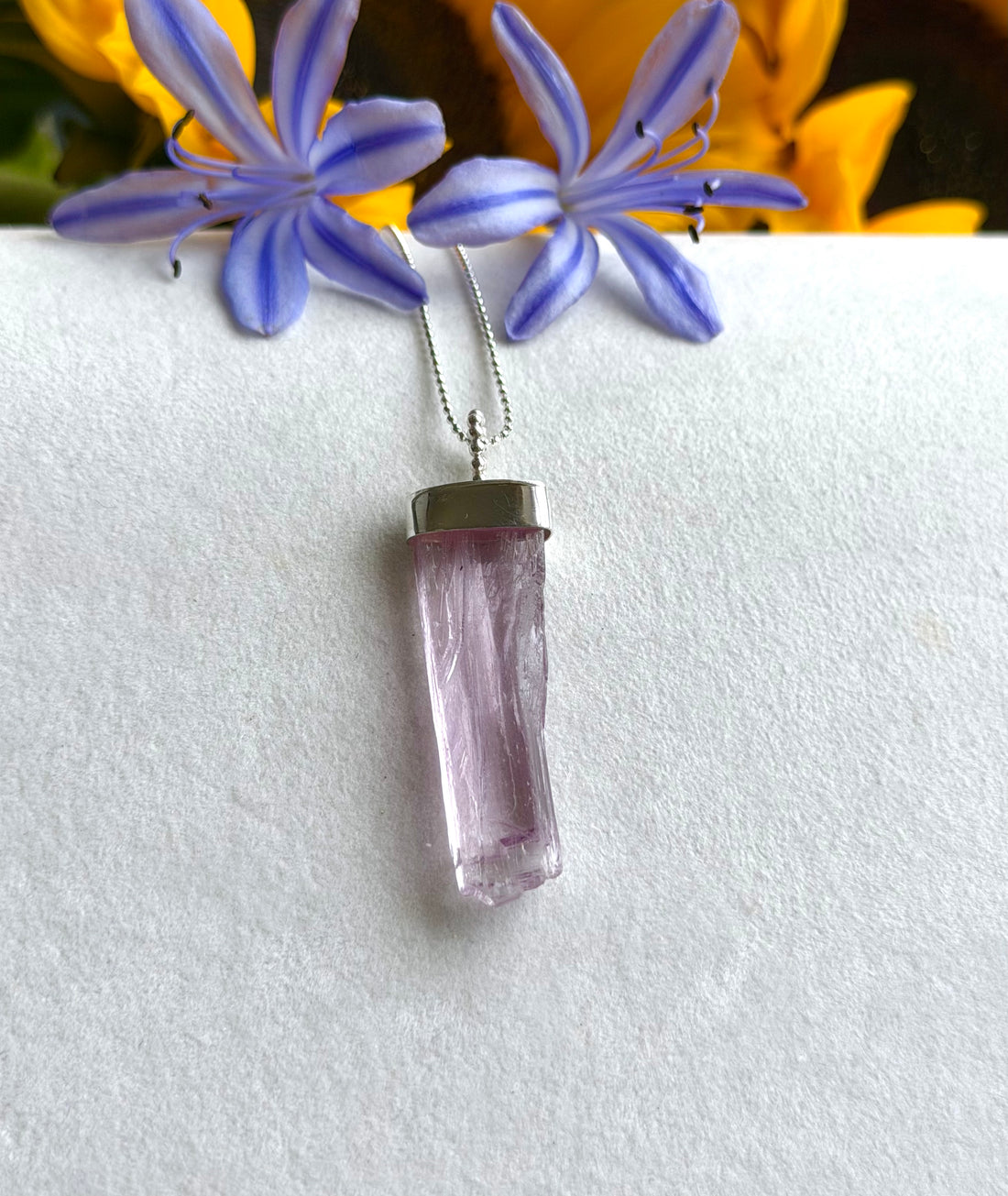 Raw Kunzite Crystal Pendant Necklace