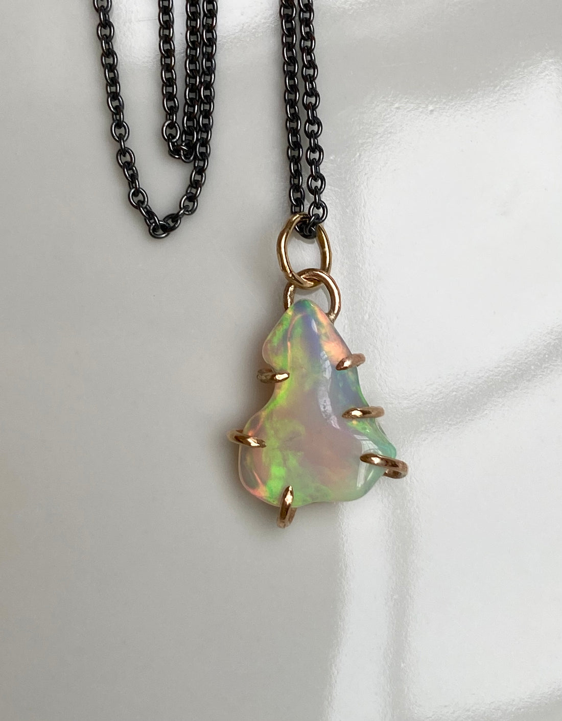 Raw Ethiopian Opal Pendant Necklace, October Birthstone Necklace