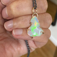 Raw Ethiopian Opal Pendant Necklace, October Birthstone Necklace