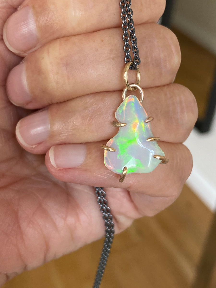Raw Ethiopian Opal Pendant Necklace, October Birthstone Necklace