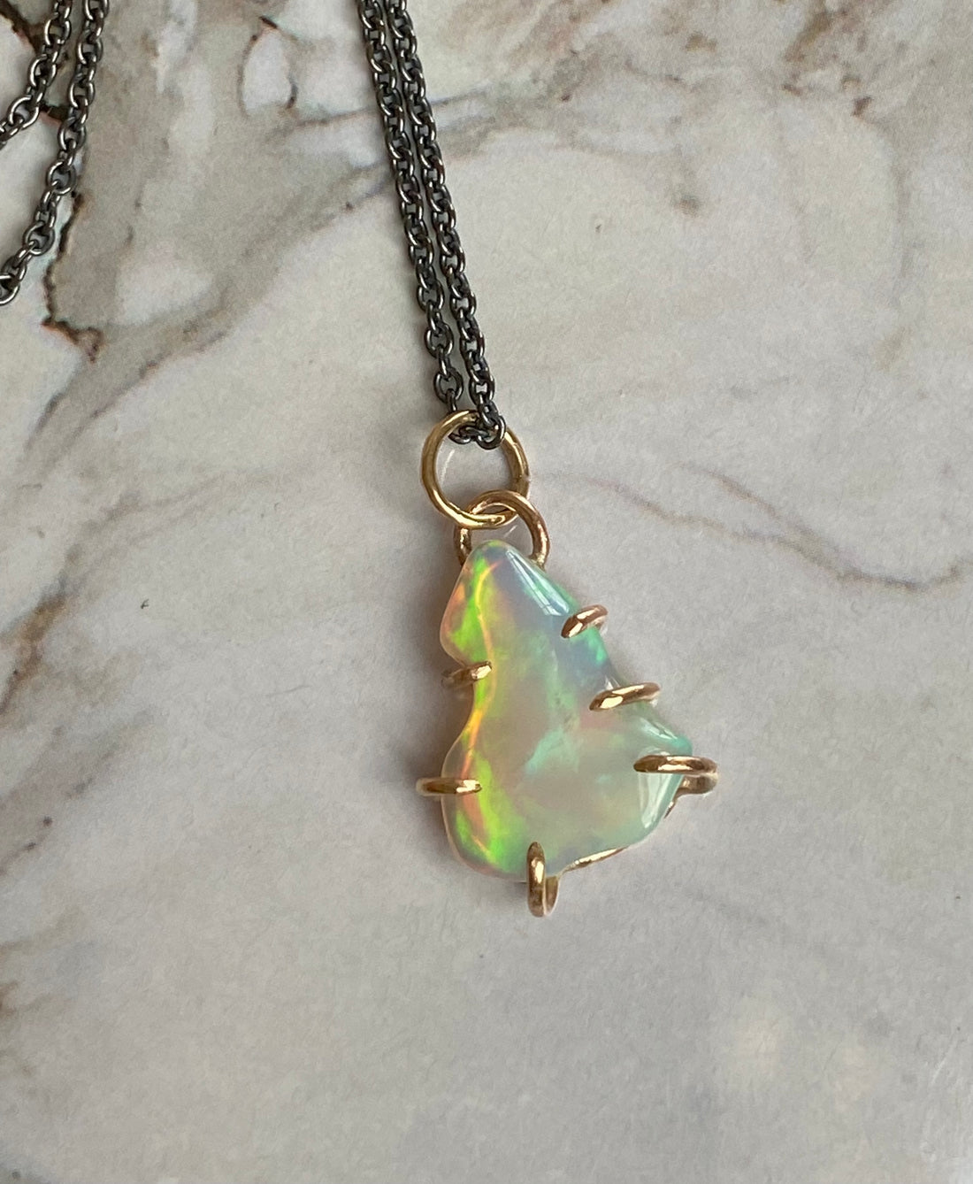 Raw Ethiopian Opal Pendant Necklace, October Birthstone Necklace