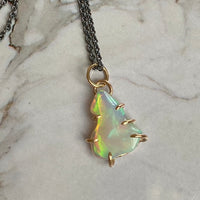 Raw Ethiopian Opal Pendant Necklace, October Birthstone Necklace