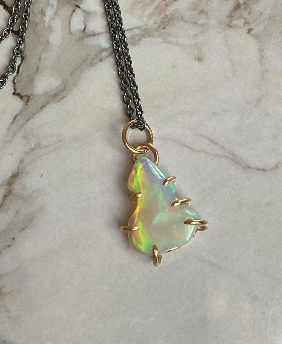 Raw Ethiopian Opal Pendant Necklace, October Birthstone Necklace