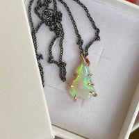 Raw Ethiopian Opal Pendant Necklace, October Birthstone Necklace