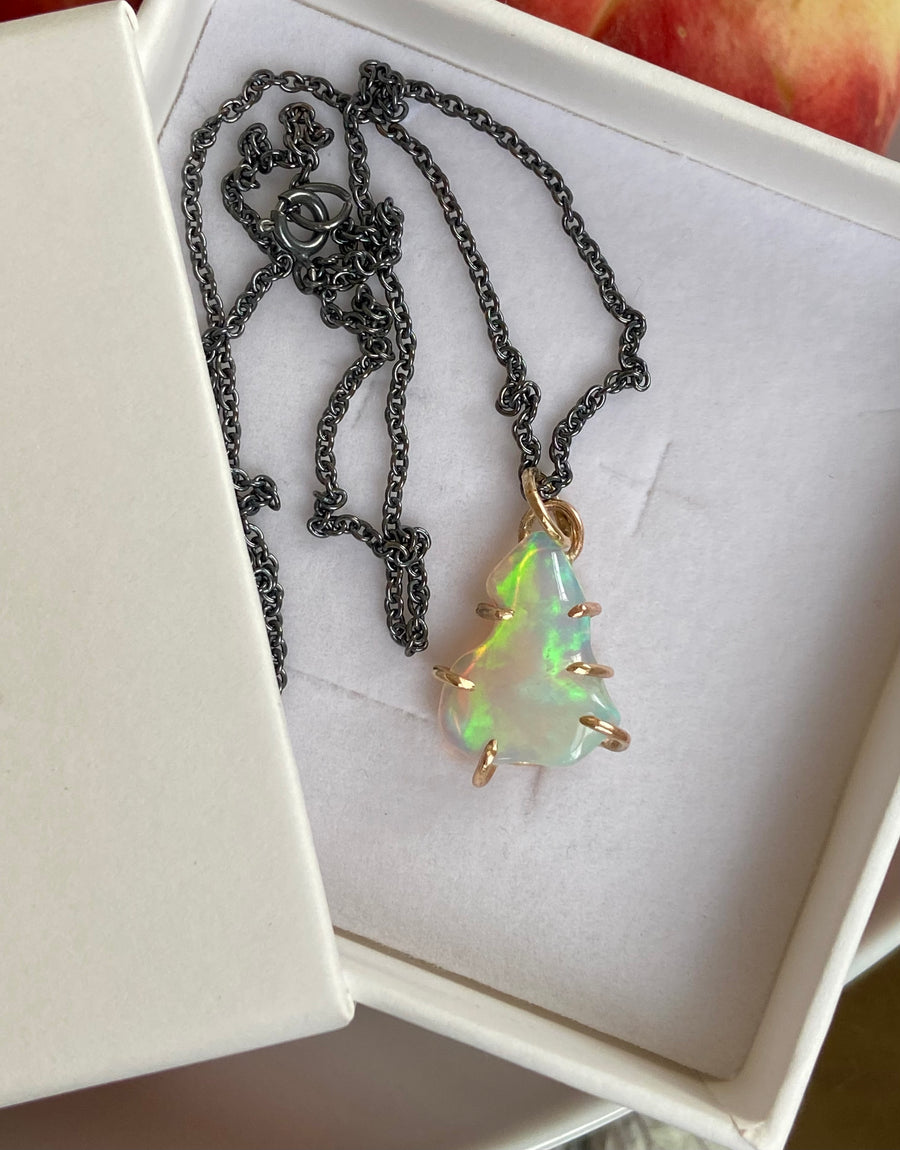 Raw Ethiopian Opal Pendant Necklace, October Birthstone Necklace