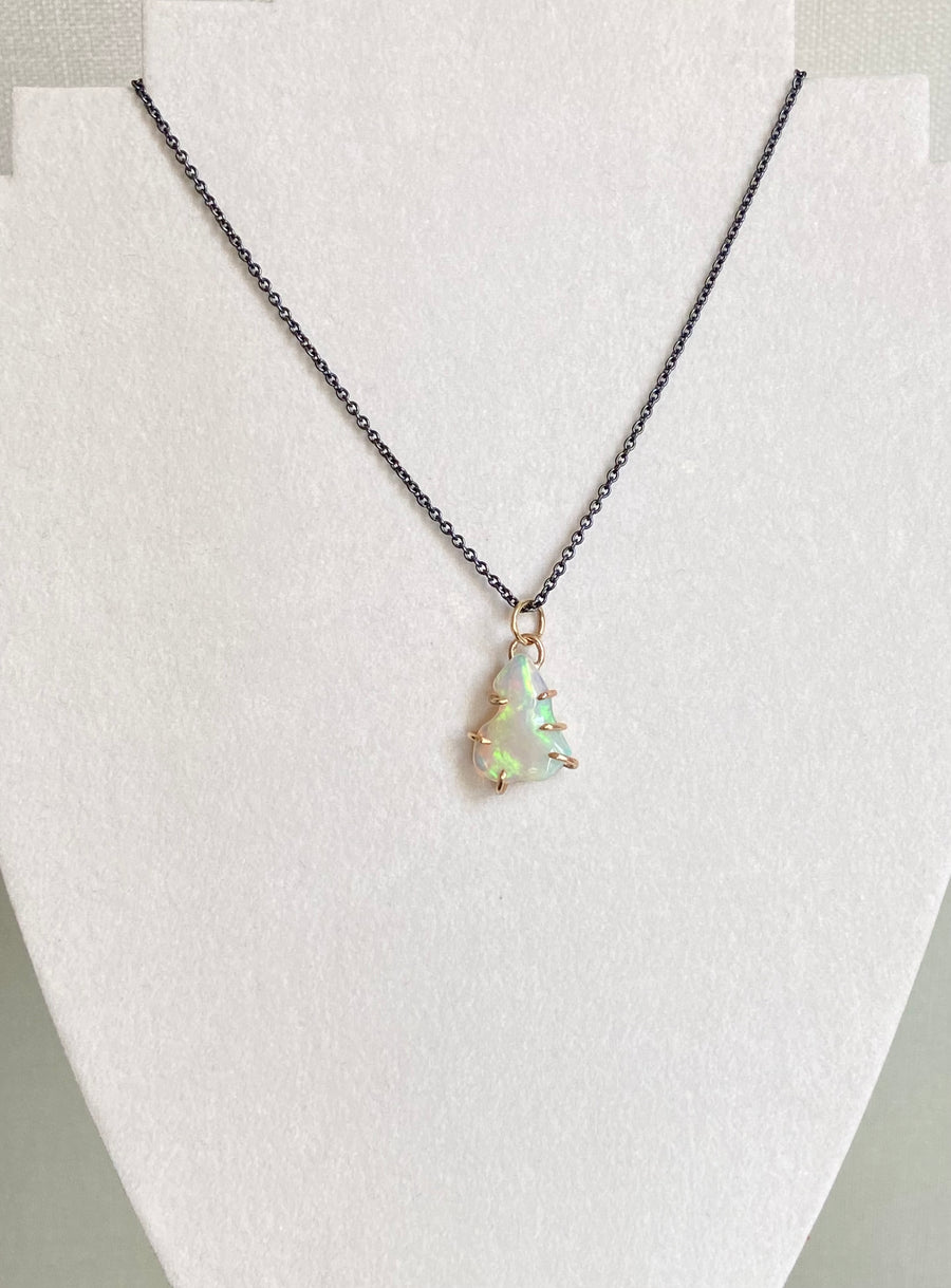 Raw Ethiopian Opal Pendant Necklace, October Birthstone Necklace