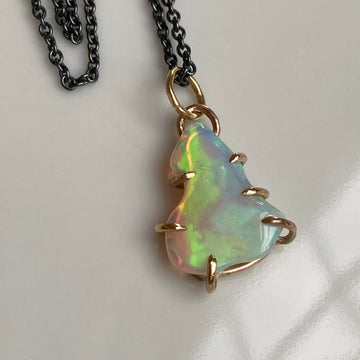 Raw Ethiopian Opal Pendant Necklace, October Birthstone Necklace
