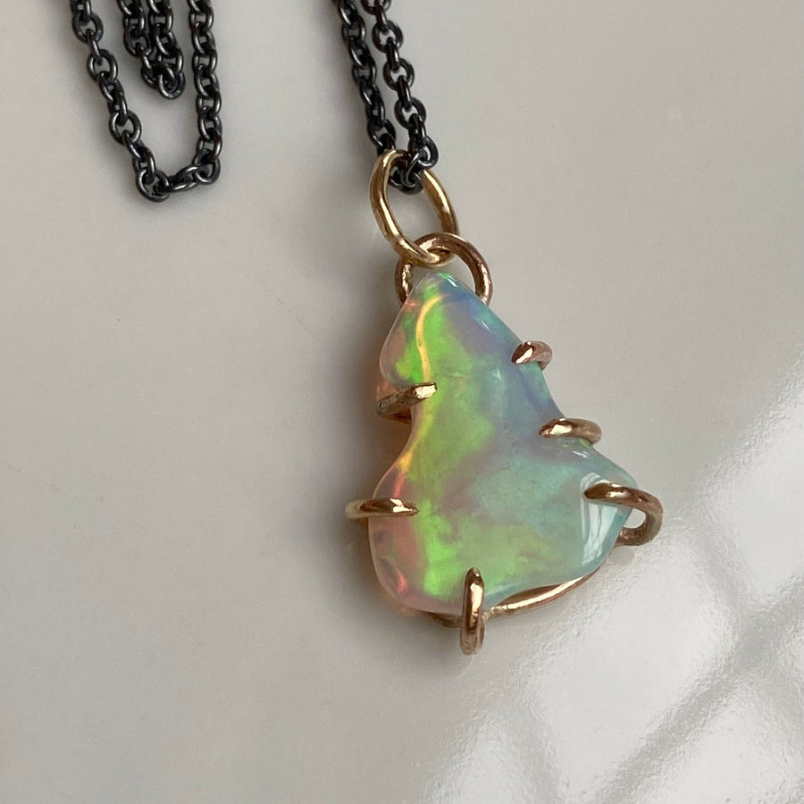 Raw Ethiopian Opal Pendant Necklace, October Birthstone Necklace