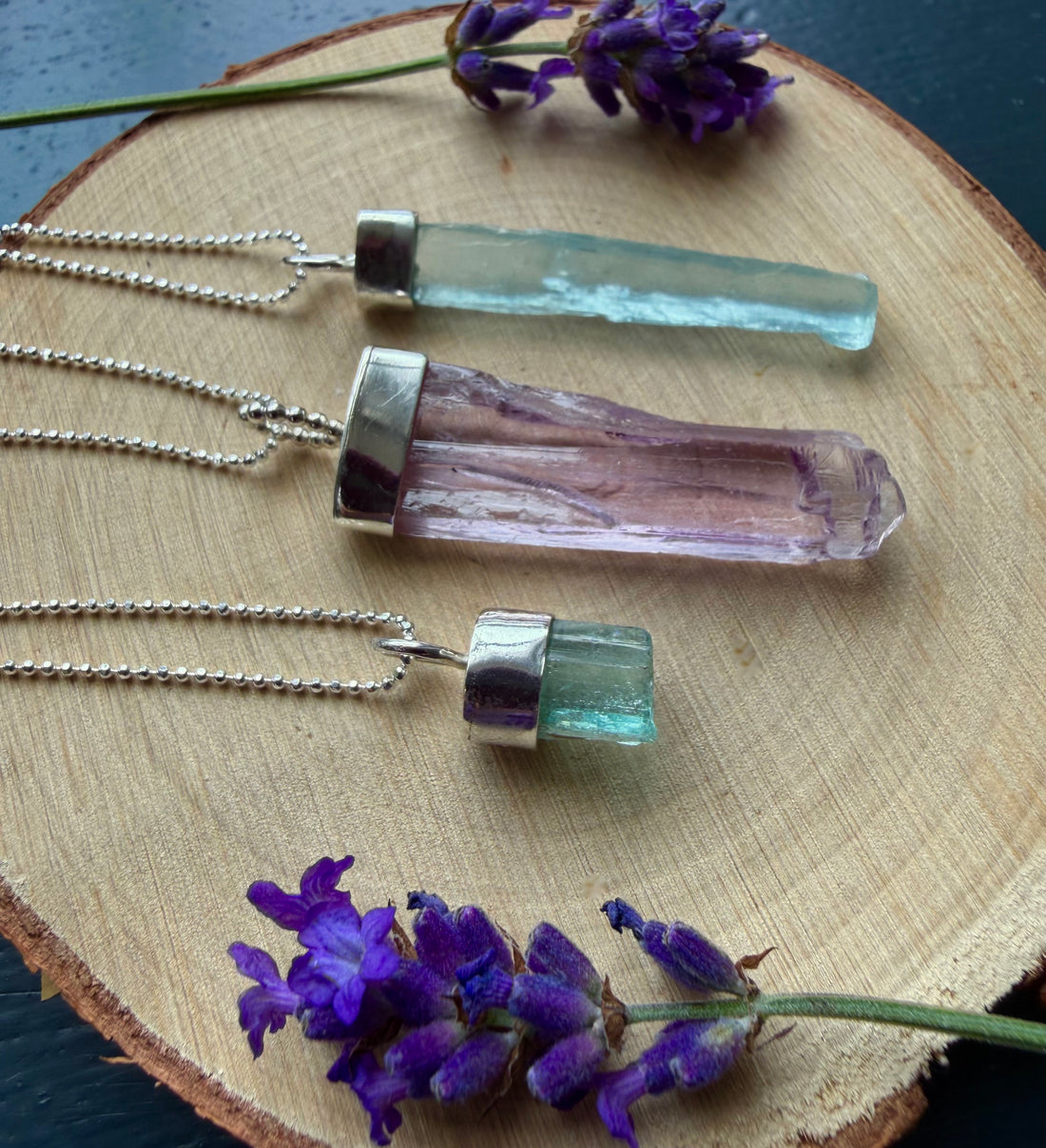 Raw Kunzite Crystal Pendant Necklace
