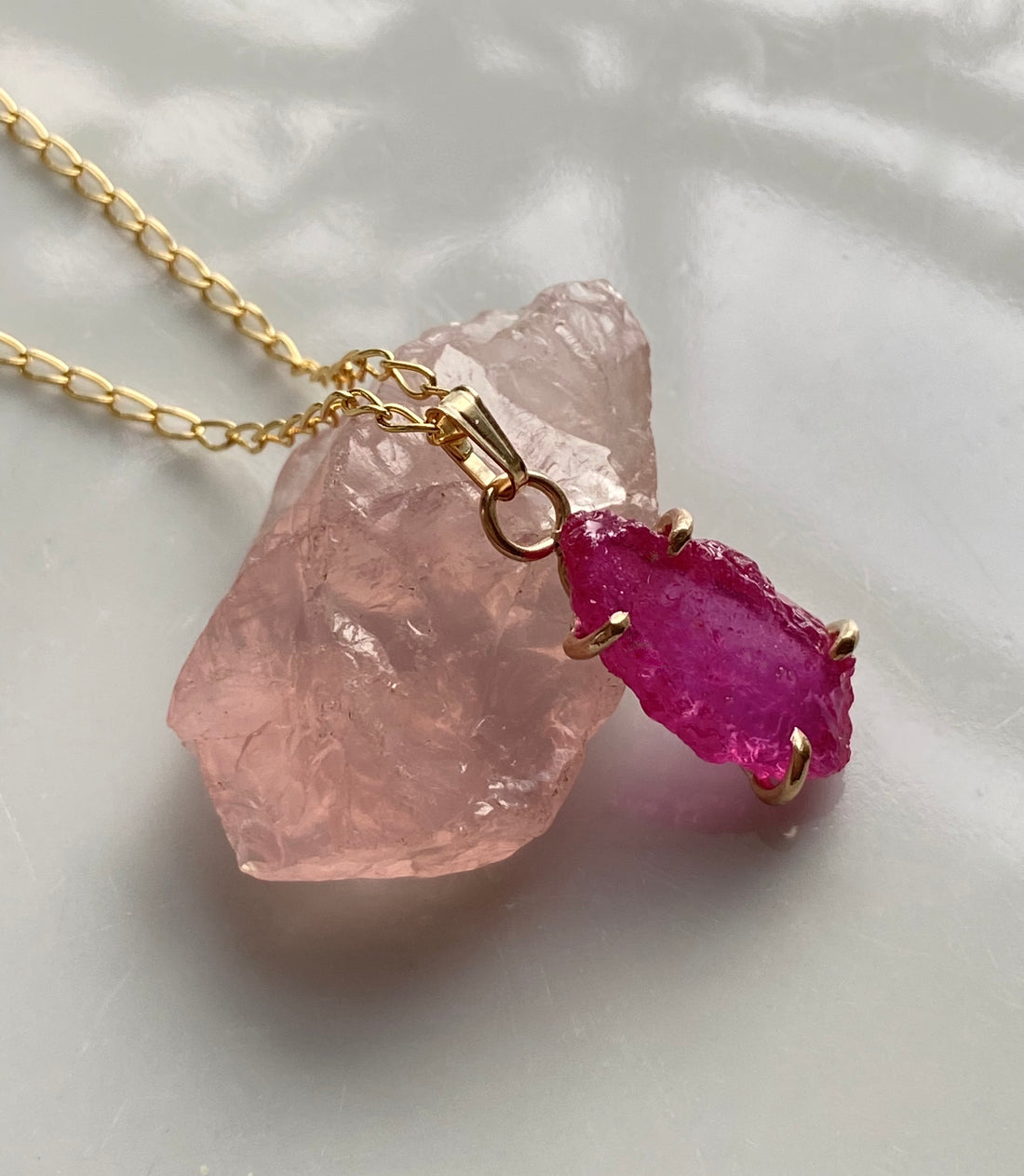 Raw Mozambique Ruby Pendant Necklace, July Birthstone
