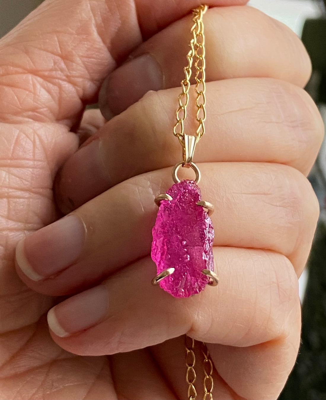 Raw Mozambique Ruby Pendant Necklace, July Birthstone