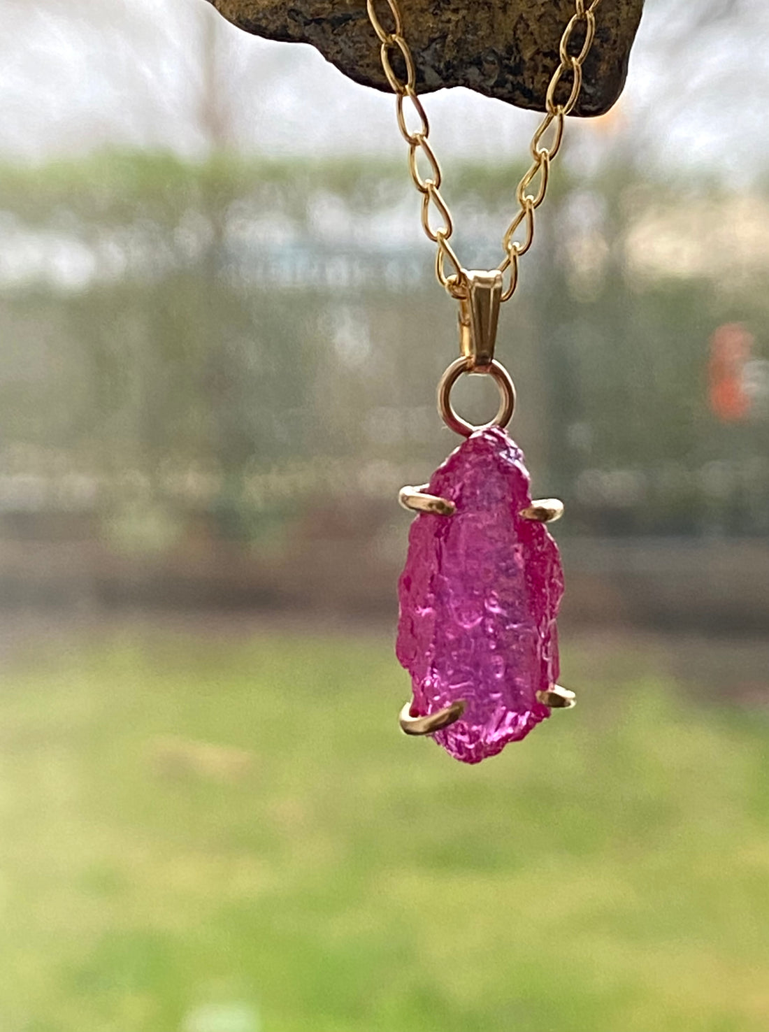 Raw Mozambique Ruby Pendant Necklace, July Birthstone