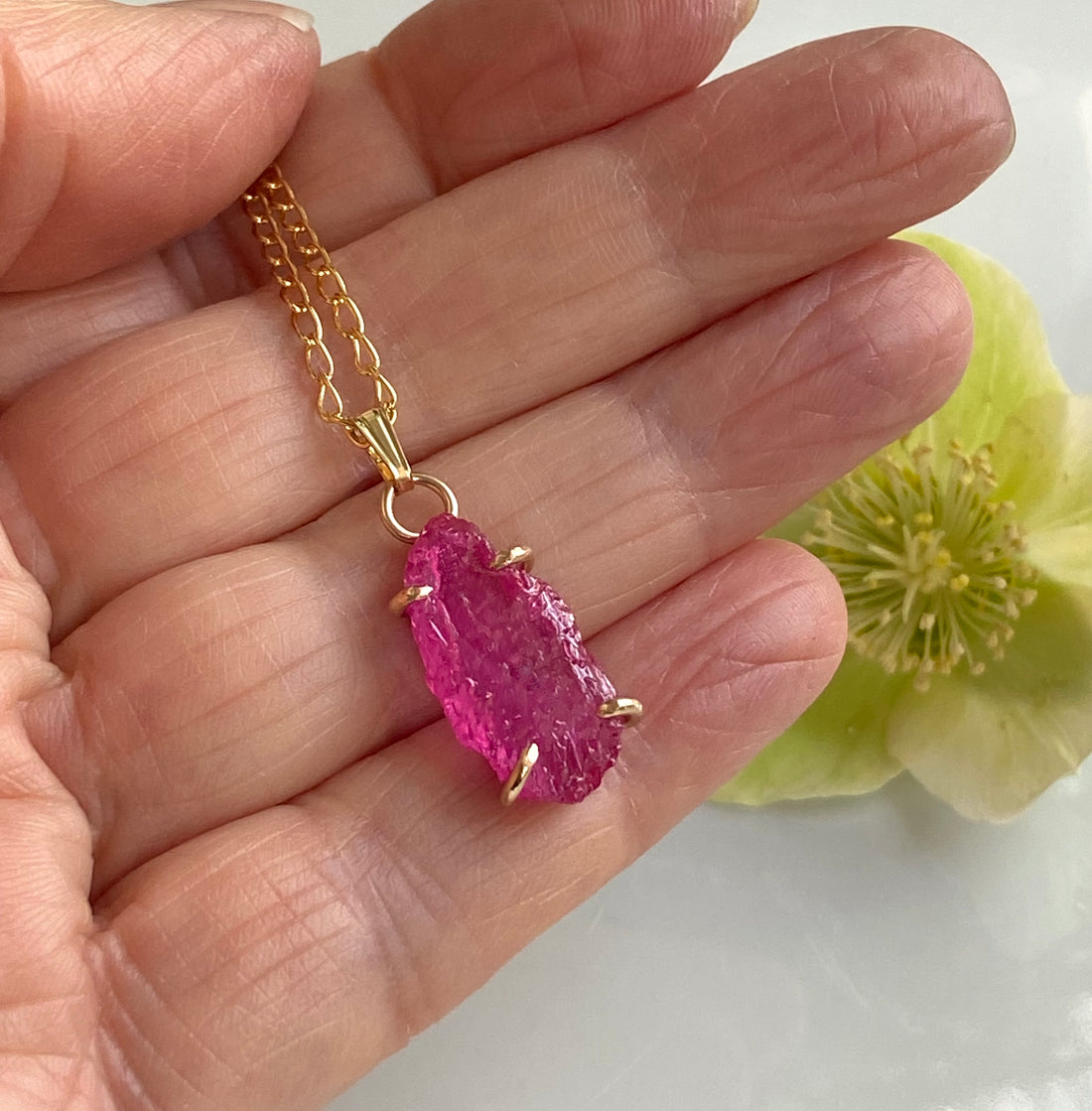 Raw Mozambique Ruby Pendant Necklace, July Birthstone