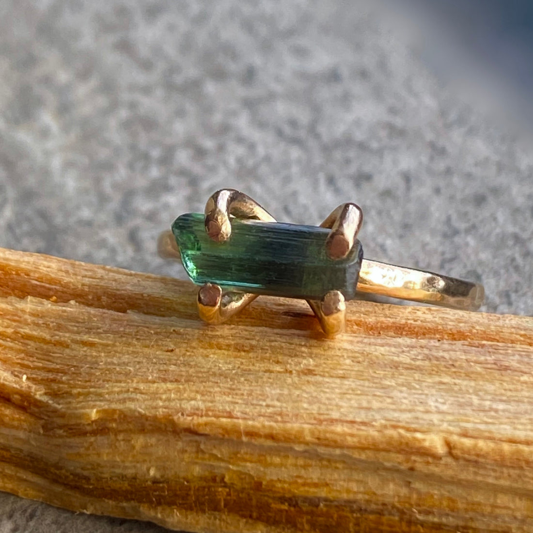 Raw Indicolite Teal Blue/Green Tourmaline Ring, October Birthstone Ring