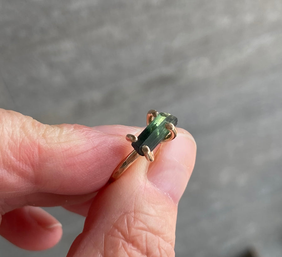 Raw Indicolite Teal Blue/Green Tourmaline Ring, October Birthstone Ring