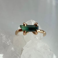 Raw Indicolite Teal Blue/Green Tourmaline Ring, October Birthstone Ring