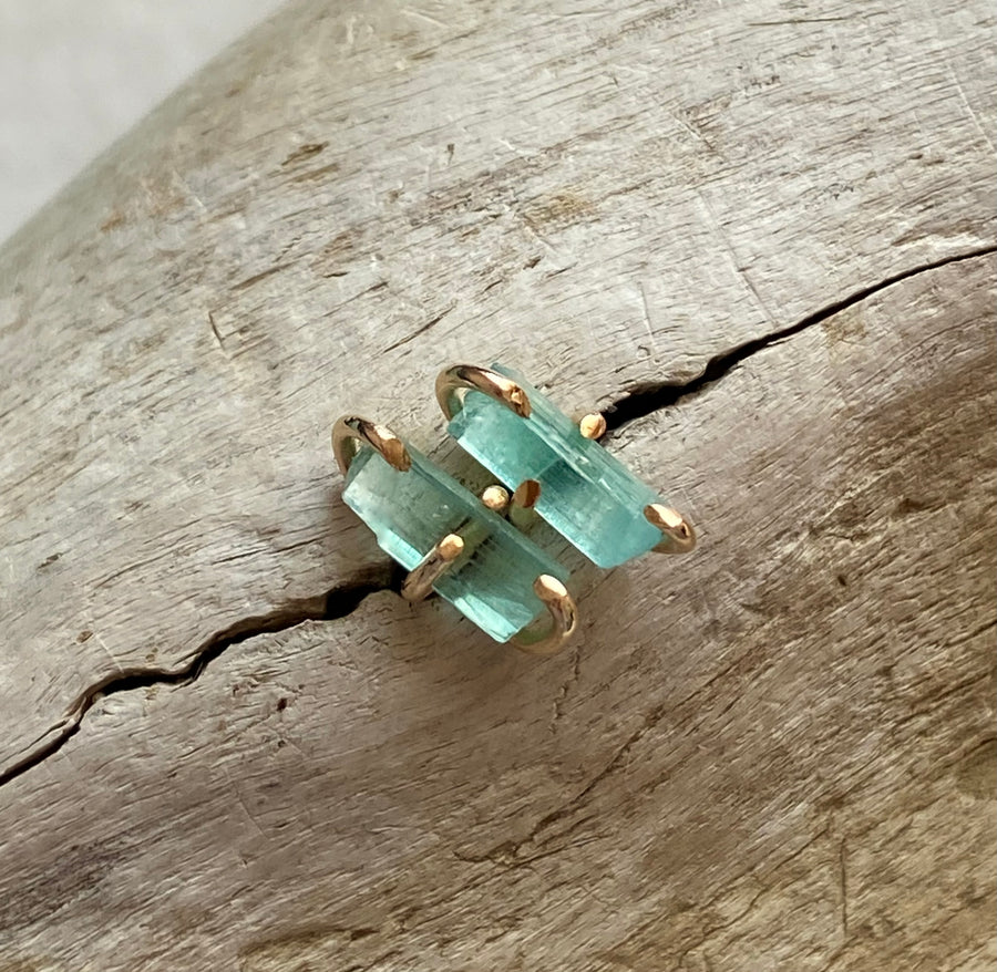 Raw Paraiba Tourmaline Stud Earrings, October Birthstone Earrings