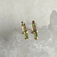 Raw Bicolor Watermelon Tourmaline Stud Earrings, October Birthstone Earrings