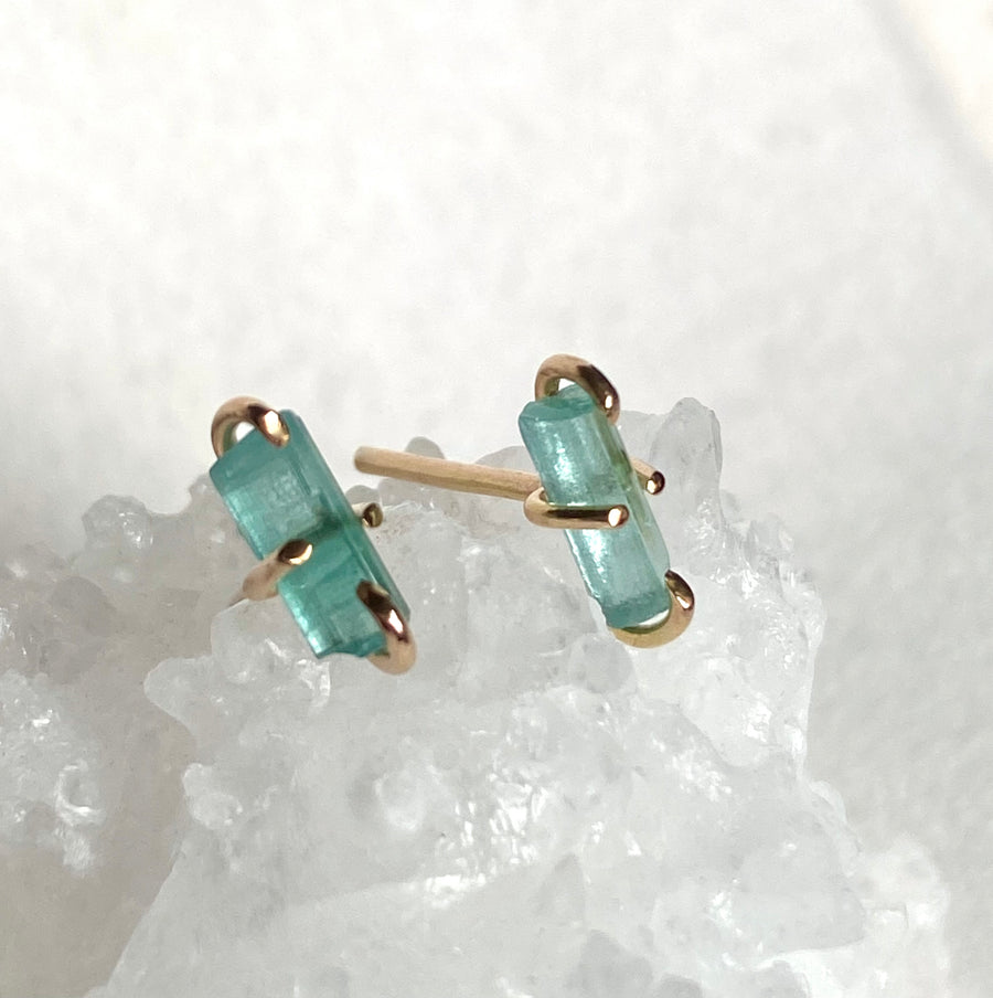 Raw Paraiba Tourmaline Stud Earrings, October Birthstone Earrings