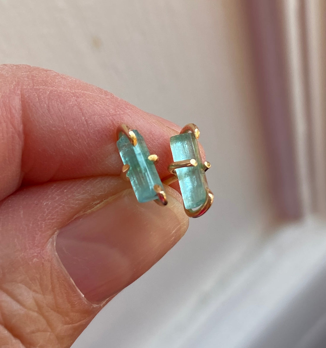 Raw Paraiba Tourmaline Stud Earrings, October Birthstone Earrings