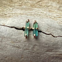 Raw Indicolite Blue/Green Tourmaline Stud Earrings, October Birthstone Earrings