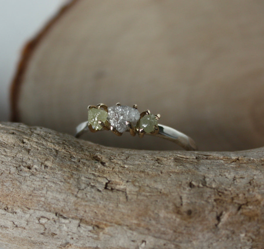 Rough Diamond Ring in 14k Gold and Sterling Silver, Engagement or Wedding Ring