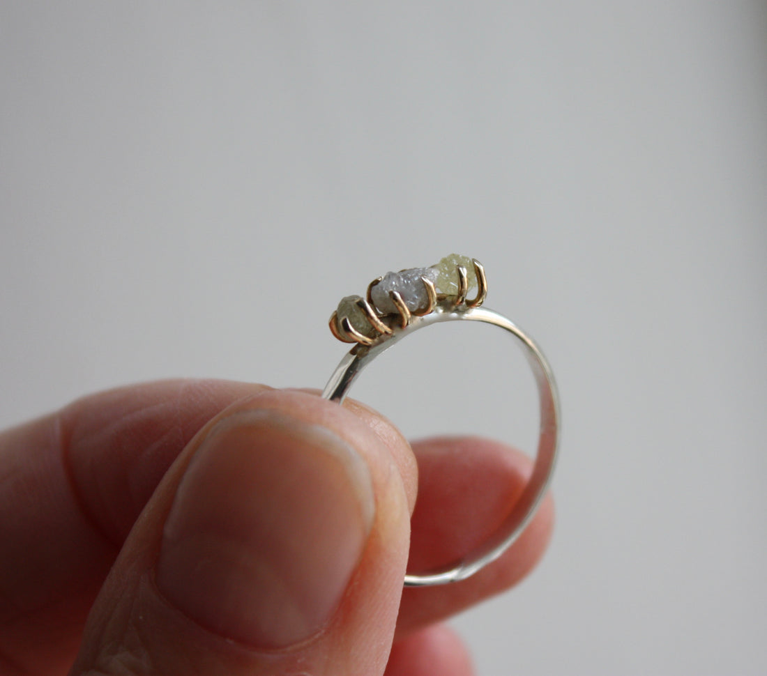 Rough Diamond Ring in 14k Gold and Sterling Silver, Engagement or Wedding Ring