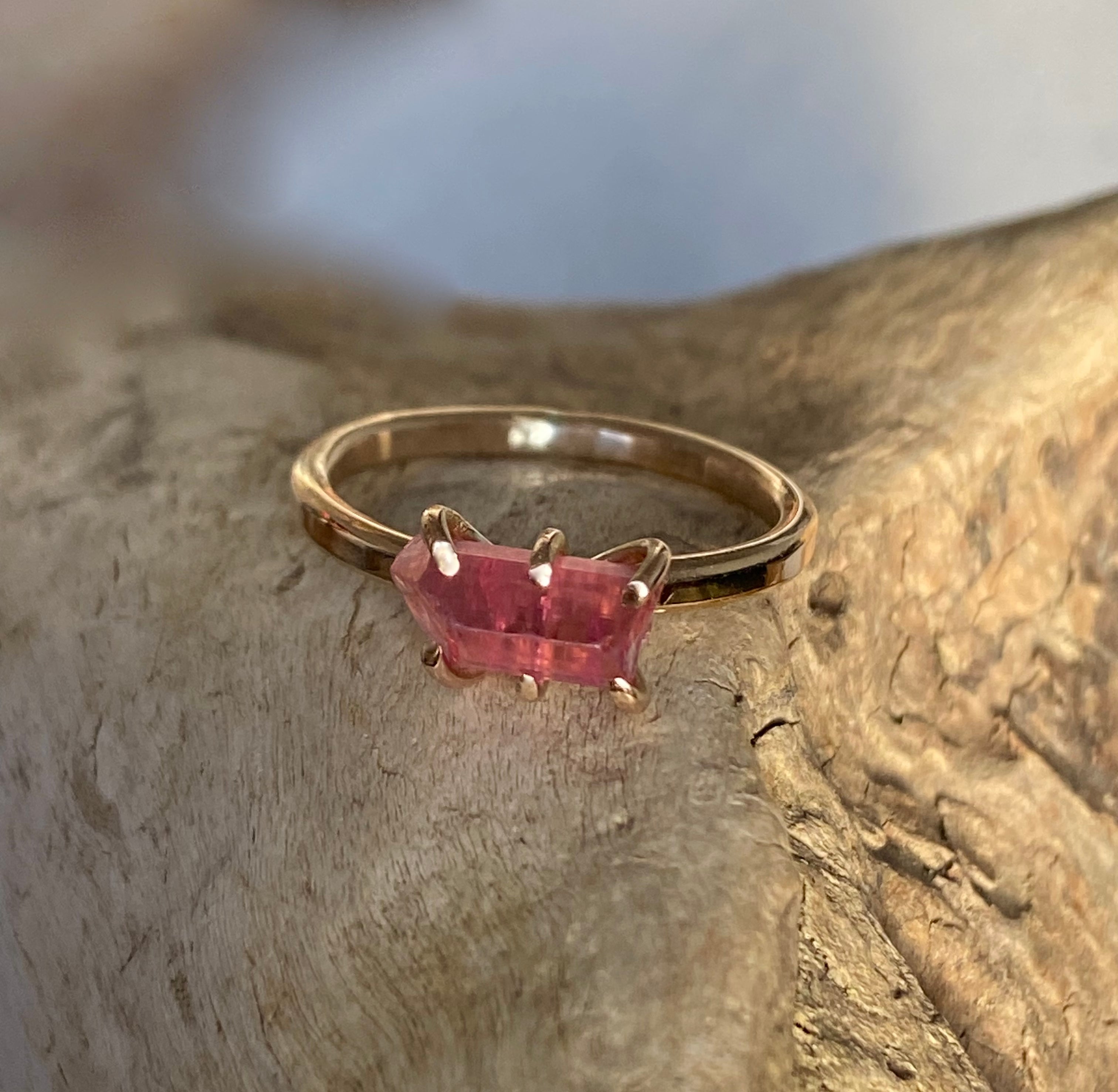 Raw Rubellite Pink Tourmaline Ring, October Birthstone Ring