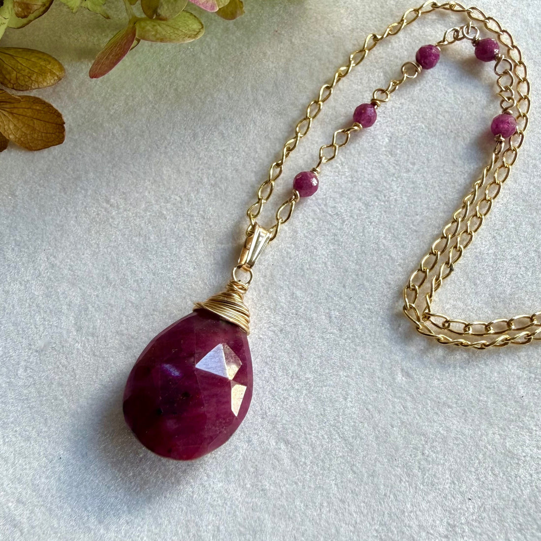 Ruby Pendant Necklace, July Birthstone