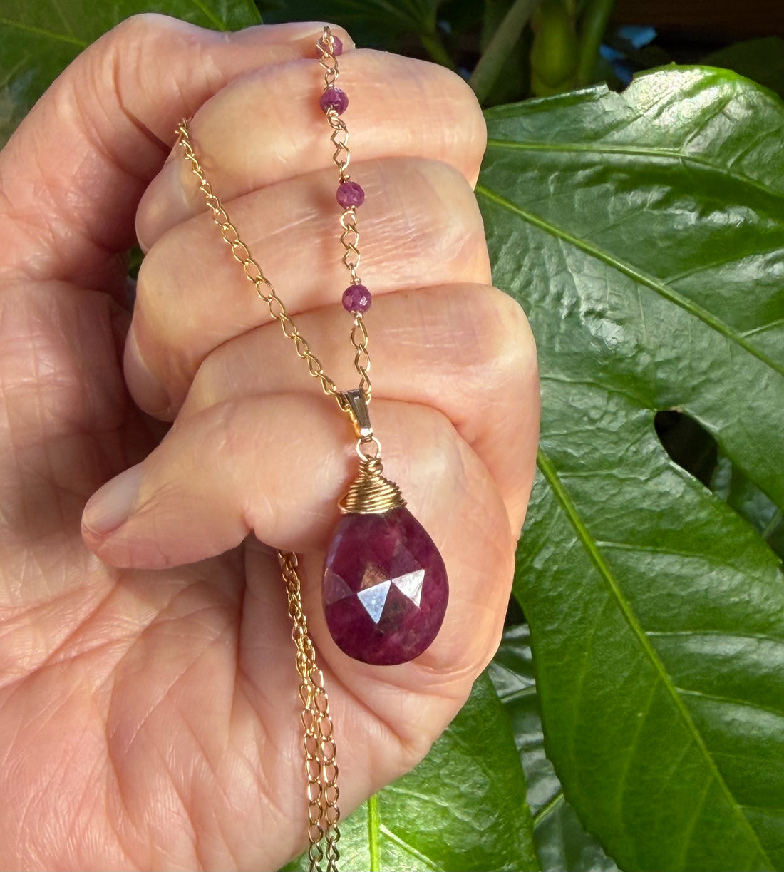 Ruby Pendant Necklace, July Birthstone