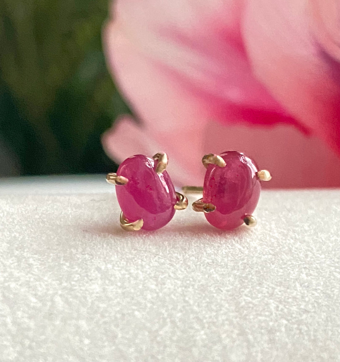 Mozambique Ruby Stud Earrings, July Birthstone