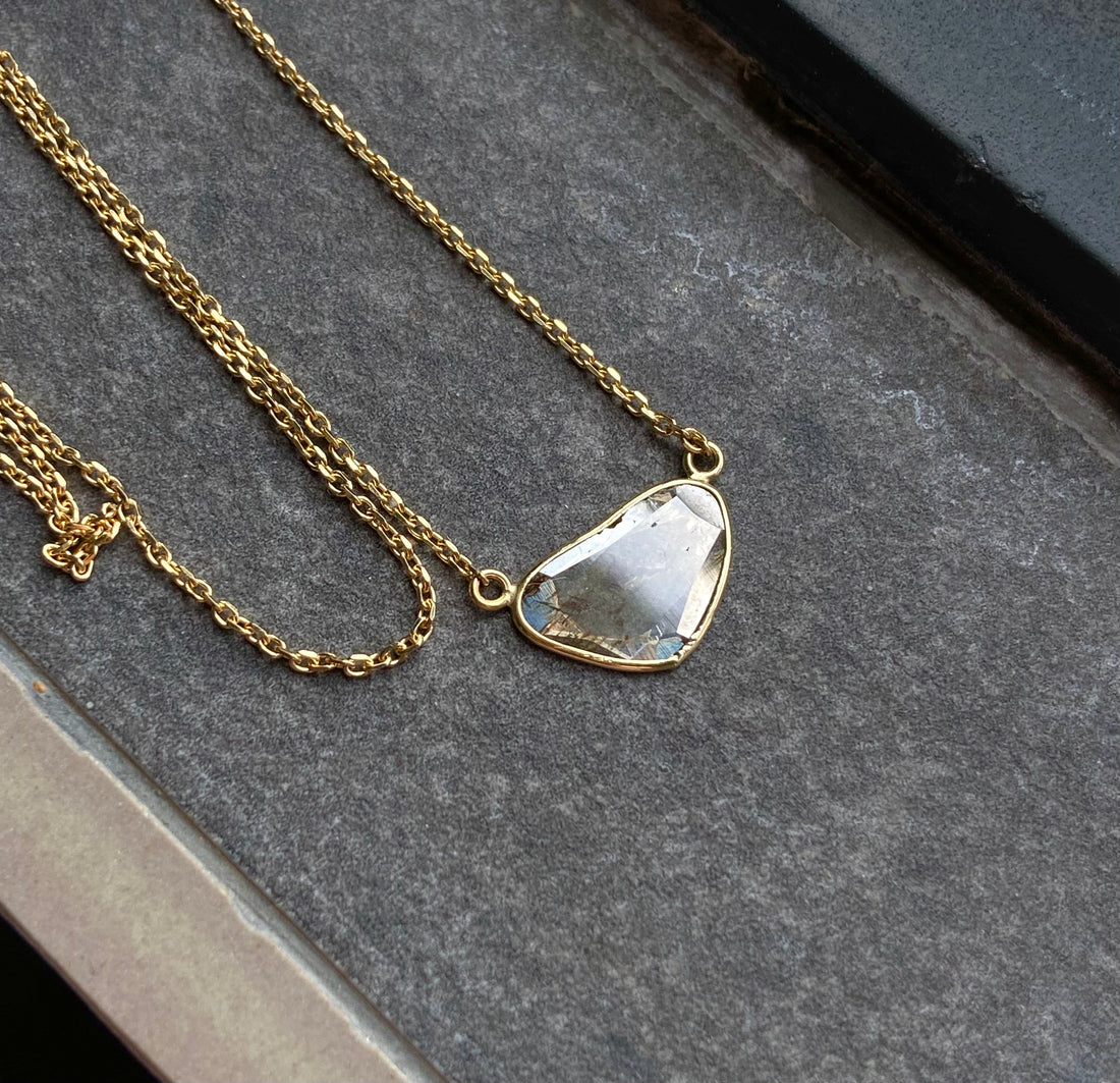 Salt and Pepper Diamond Slice Pendant Necklace, 18k Gold