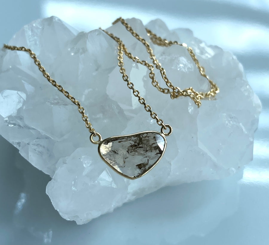 Salt and Pepper Diamond Slice Pendant Necklace, 18k Gold