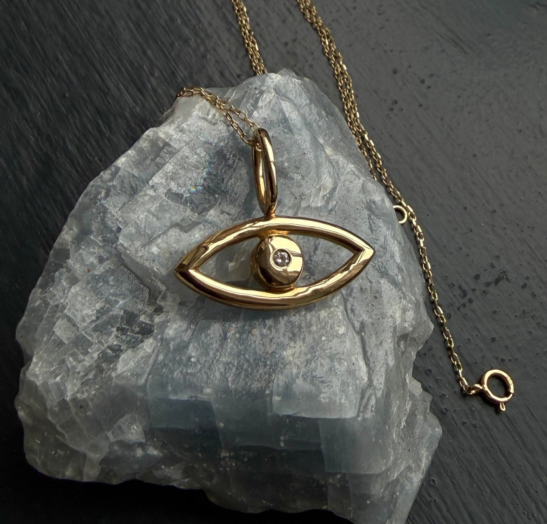 Evil Eye Pendant with Diamond, April Birthstone Necklace