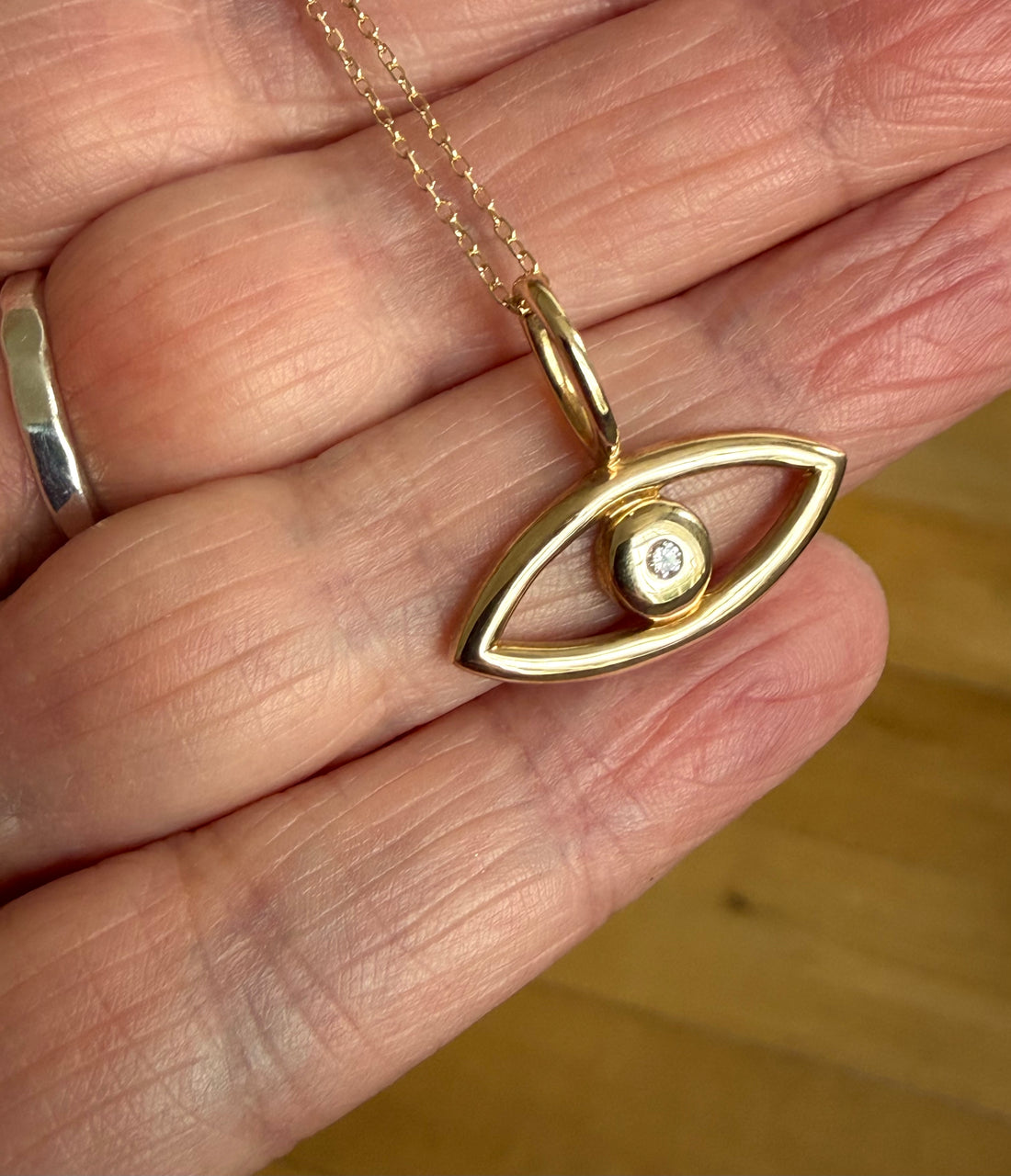 Evil Eye Pendant with Diamond, April Birthstone Necklace