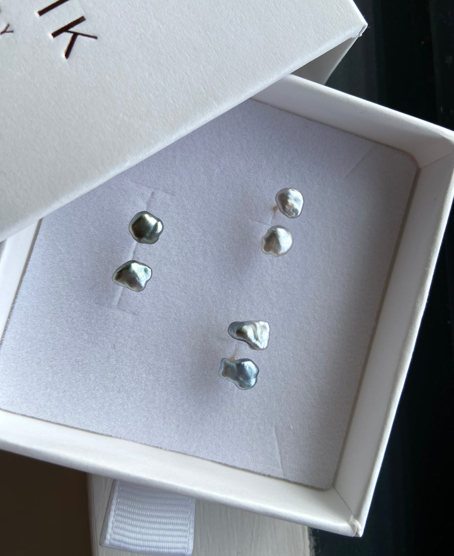 Tahitian Keshi Pearl Stud Earrings, June Birthstone Earrings