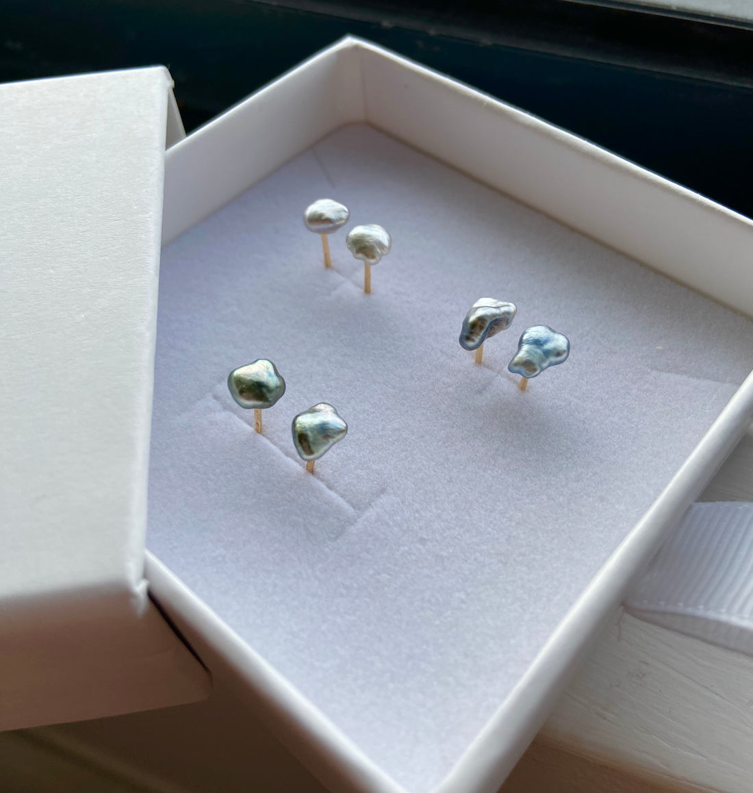 Tahitian Keshi Pearl Stud Earrings, June Birthstone Earrings